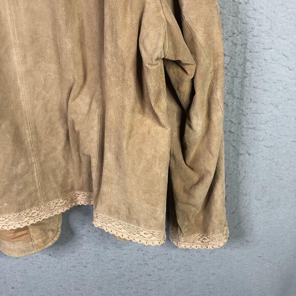 Coldwater Creek Jacket Womens 3X Tan Suede Leather Open Front Lace Trim Boho - Picture 9 of 15